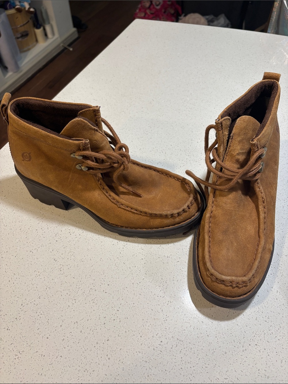 Born Women’s Brown Suede Moc Toe Lace-Up Boots